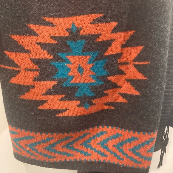 ROOTS Sz M South Western Fringe Open Front Wool Blend Boho Bohemian Cardigan - Picture 8 of 13